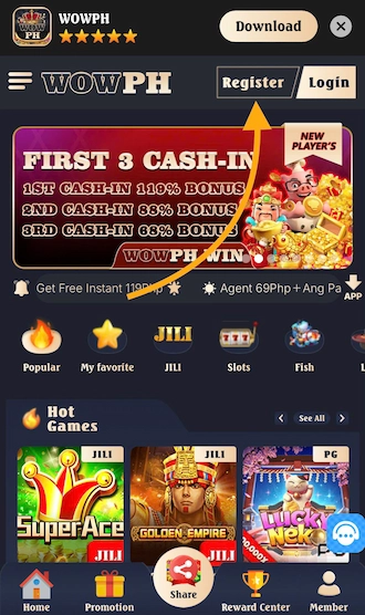 ✍️Step 1: Visit WOWPH COM website to register